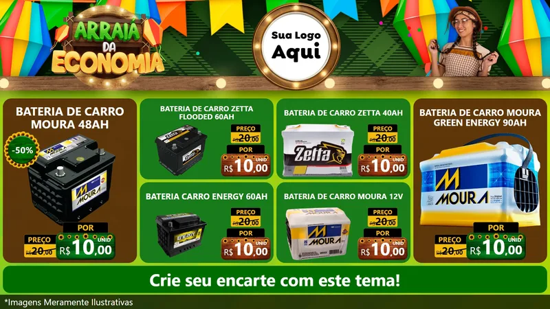 Modelo de TV para TV Horizontal com o tema Arraiá de Economia para Baterias Elétricas