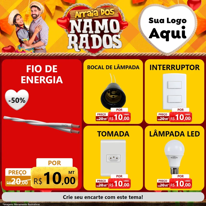 Modelo de Rede Social para Feed Facebook com o tema Arraiá dos Namorados para Materiais Elétricos