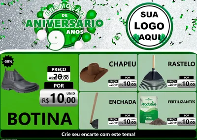 Modelo de Encarte para Encarte A4 Horizontal com o tema Promoção de Aniversário - 9 Anos para Agropecuária