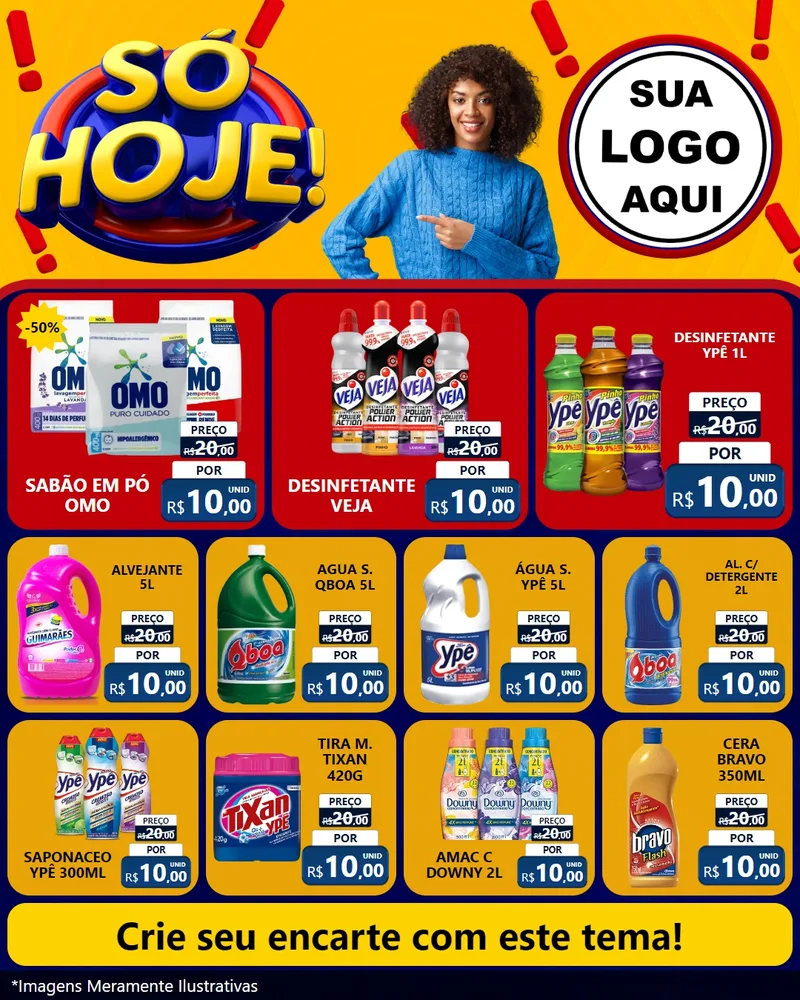 Modelo de Rede Social para Feed Instagram com o tema Só Hoje! para Produtos de Limpeza