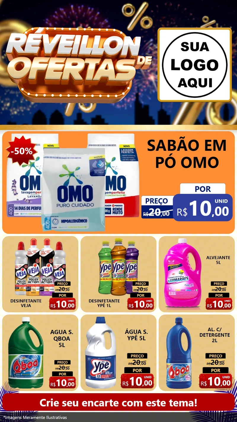 Modelo de Rede Social para Stories com o tema Réveillon de Ofertas para Produtos de Limpeza