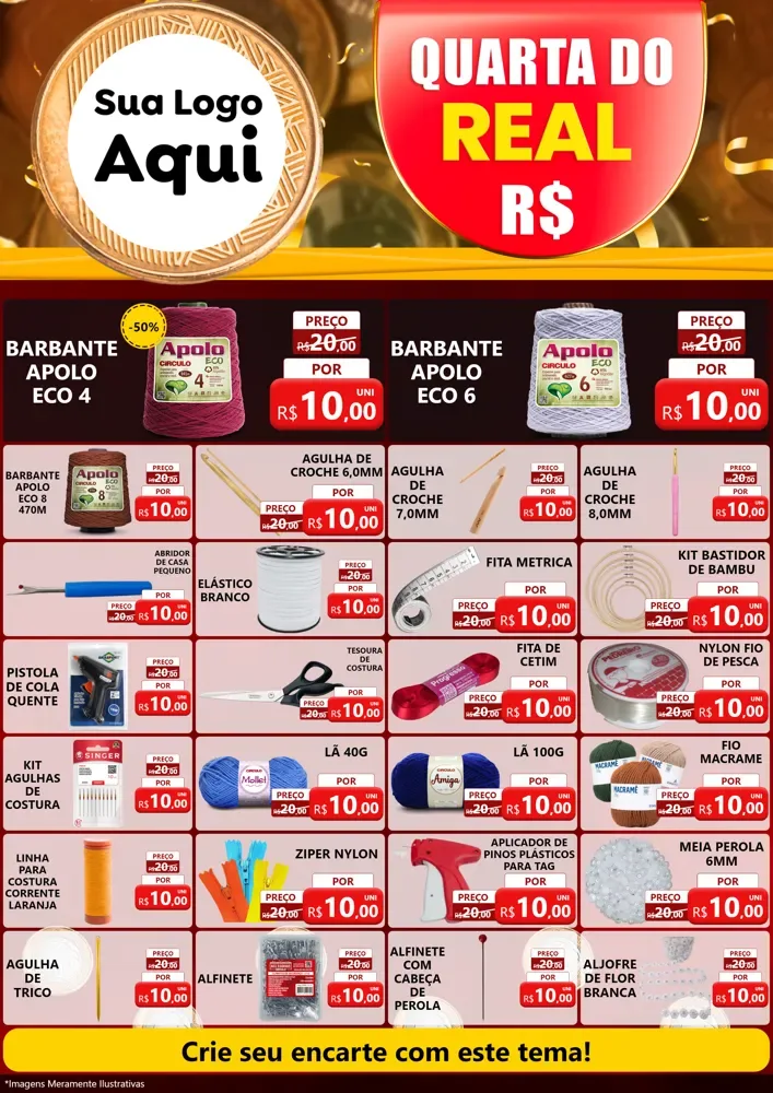 Modelo de Encarte para Encarte A4 Vertical com o tema Quarta do Real para Armarinho e Aviamentos