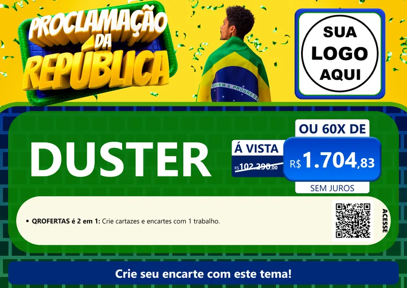 Modelo de Cartaz para Cartaz A4 Horizontal com o tema Proclamação da República para Concessionaria de Carros