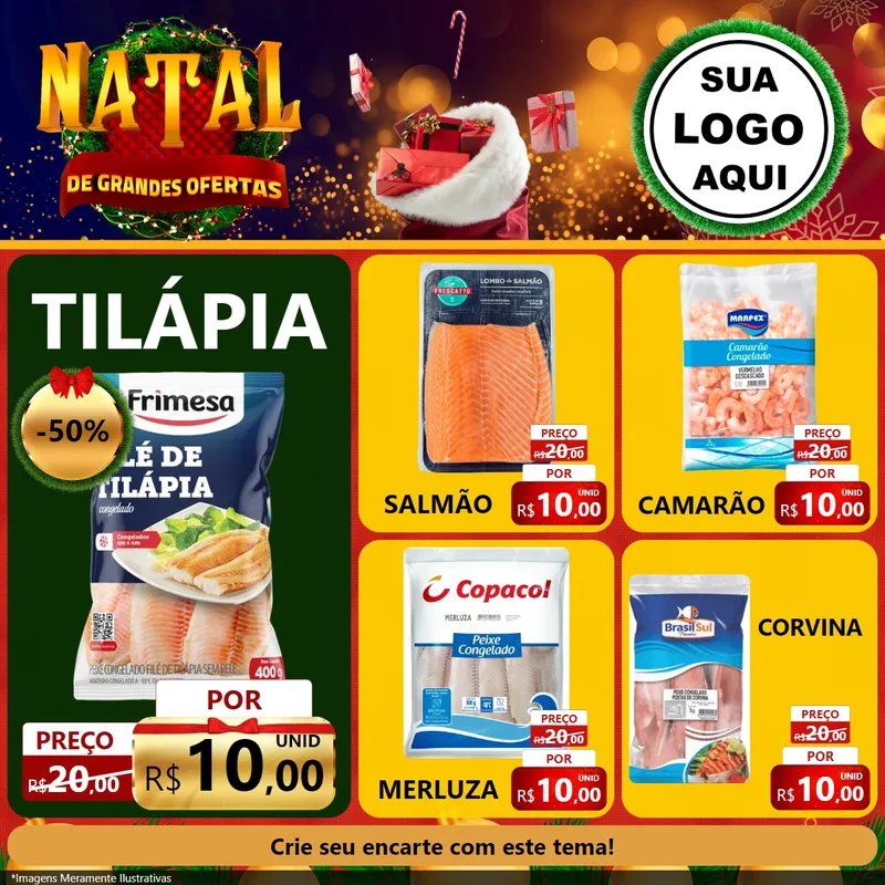 Modelo de Rede Social para Feed Facebook com o tema Natal de Grandes Ofertas para Peixaria