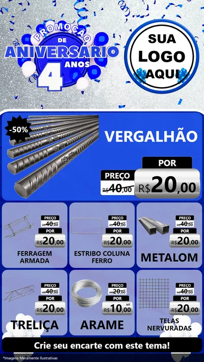 Modelo de Rede Social para Stories com o tema Promoção de Aniversário - 4 Anos para Ferragens