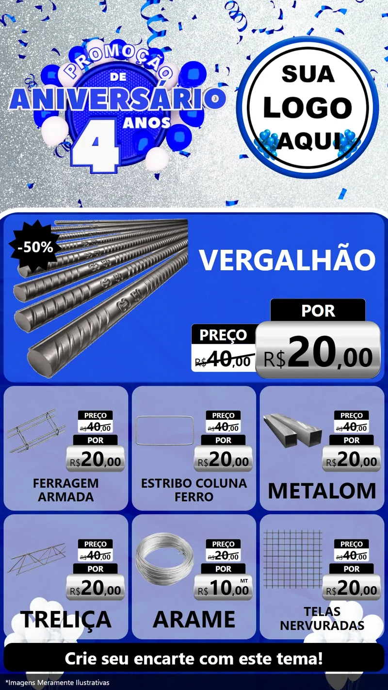 Modelo de Rede Social para Stories com o tema Promoção de Aniversário - 4 Anos para Ferragens