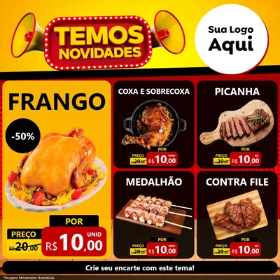 Modelo de Rede Social para Feed Facebook com o tema Temos Novidades para Assados