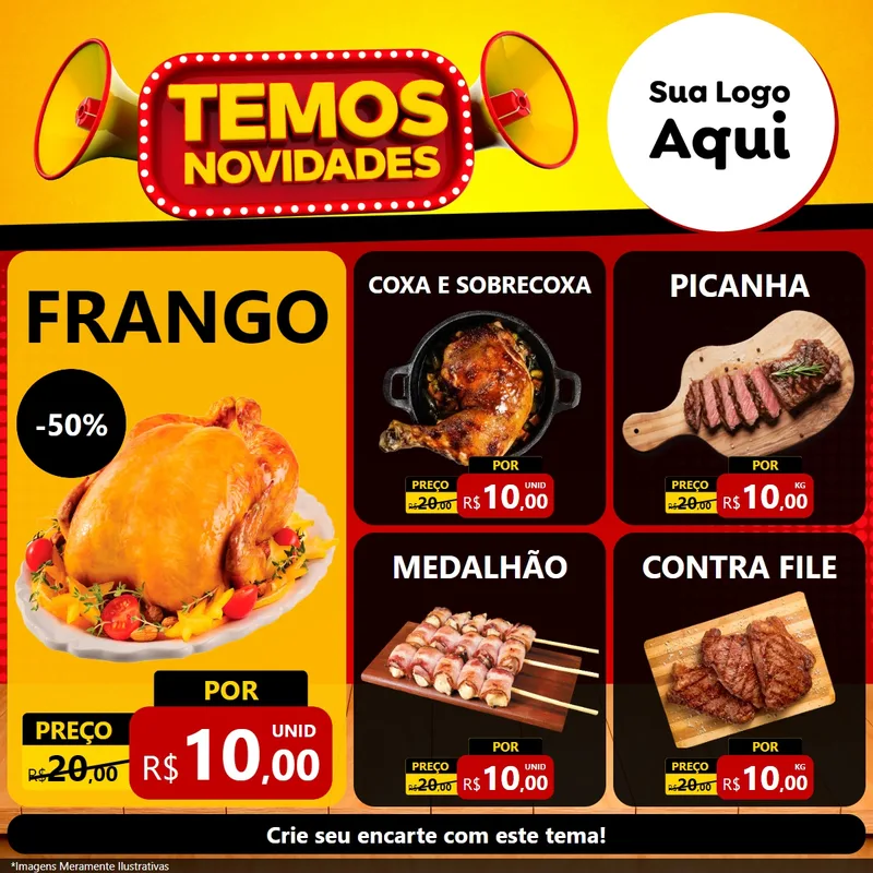 Modelo de Rede Social para Feed Facebook com o tema Temos Novidades para Assados