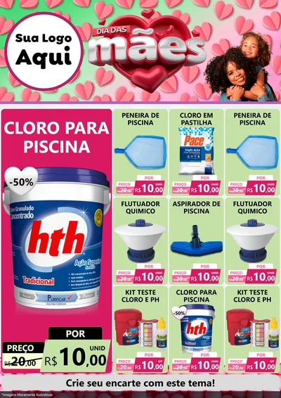 Modelo de Encarte para Encarte A4 Vertical com o tema Dia das Mães para Produtos para Piscina