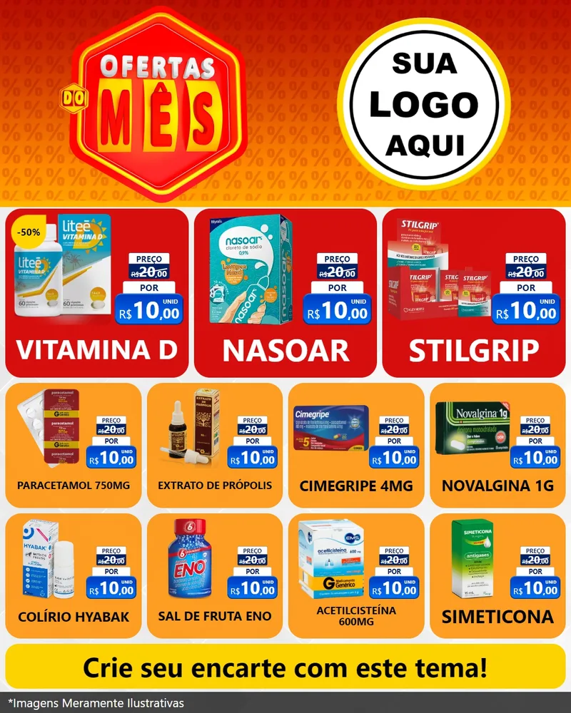 Modelo de Rede Social para Feed Instagram com o tema Ofertas do Mês para Farmácia