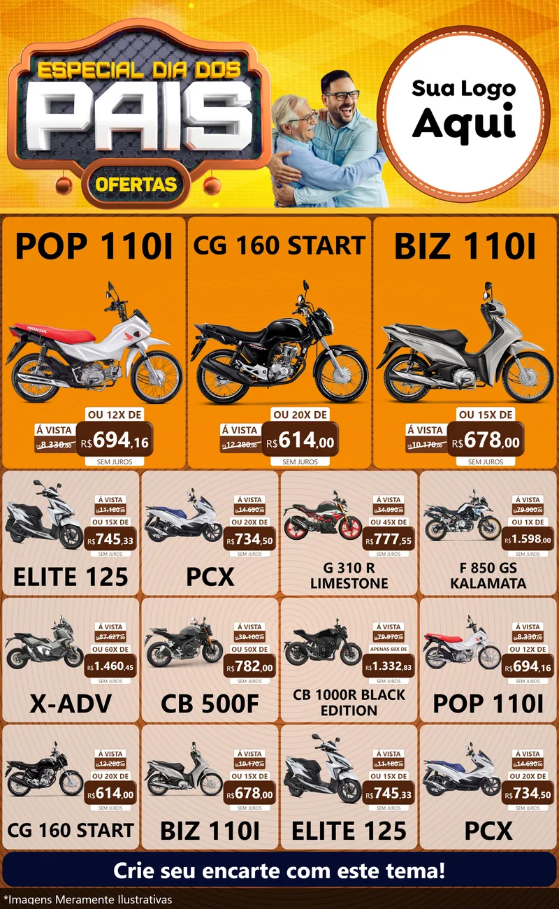 Modelo de Encarte para Encarte Grande com o tema Especial Dia dos Pais para Concessionaria de Motos
