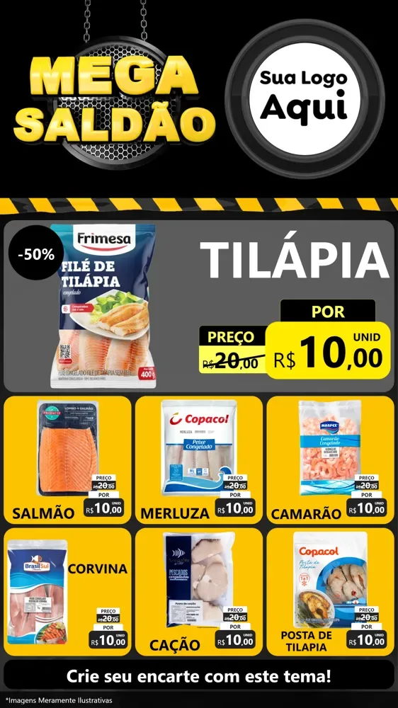 Modelo de Rede Social para Stories com o tema Mega Saldão para Peixaria