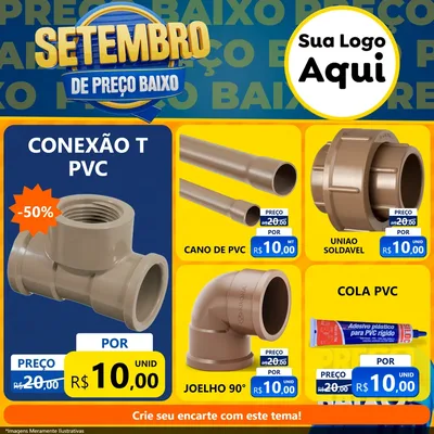Modelo de Rede Social para Feed Facebook com o tema Setembro De Preço Baixo para Tubos e conexões