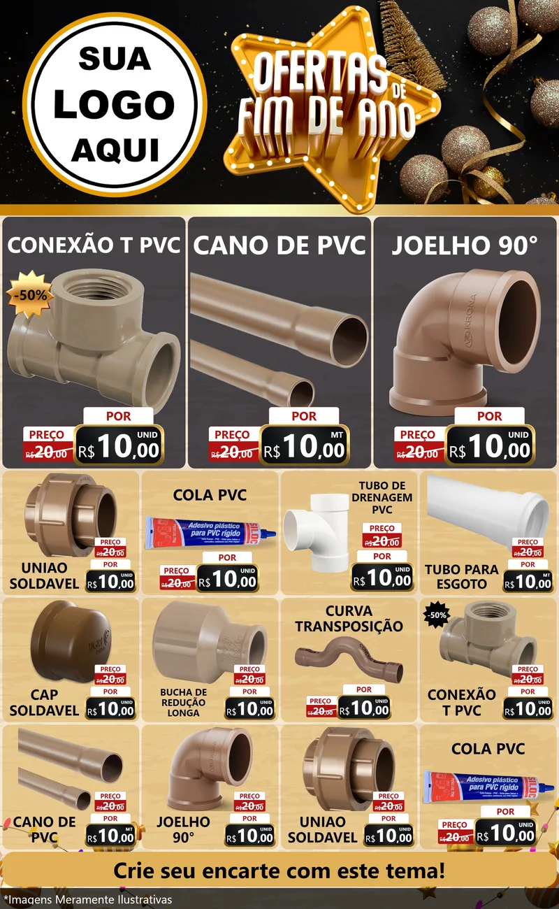 Modelo de Encarte para Encarte Grande com o tema Ofertas de Fim de Ano para Tubos e conexões