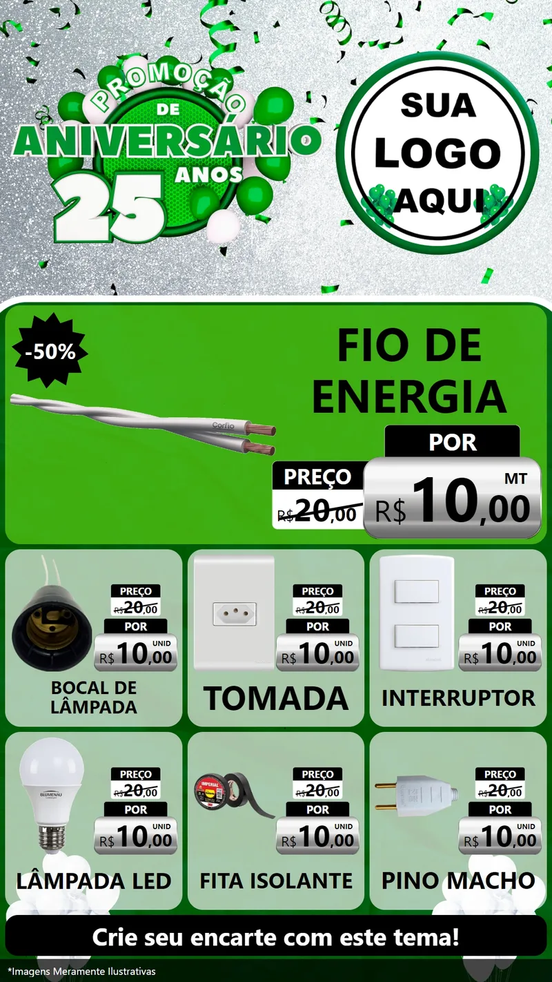 Modelo de Rede Social para Stories com o tema Promoção de Aniversário - 25 Anos para Materiais Elétricos