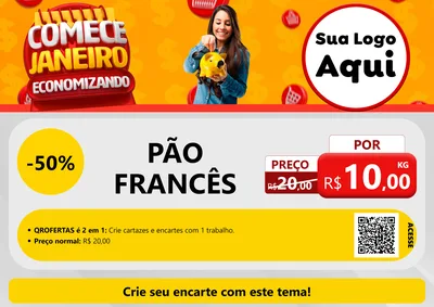 Modelo de Cartaz para Cartaz A4 Horizontal com o tema Comece Janeiro Economizando para Padaria