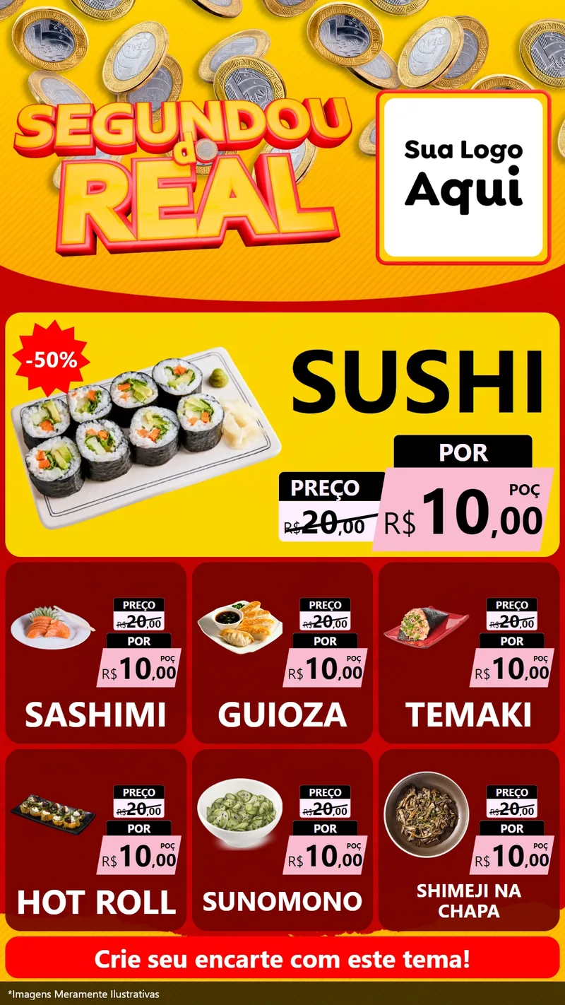 Modelo de Rede Social para Stories com o tema Segundou do Real para Comida japonesa