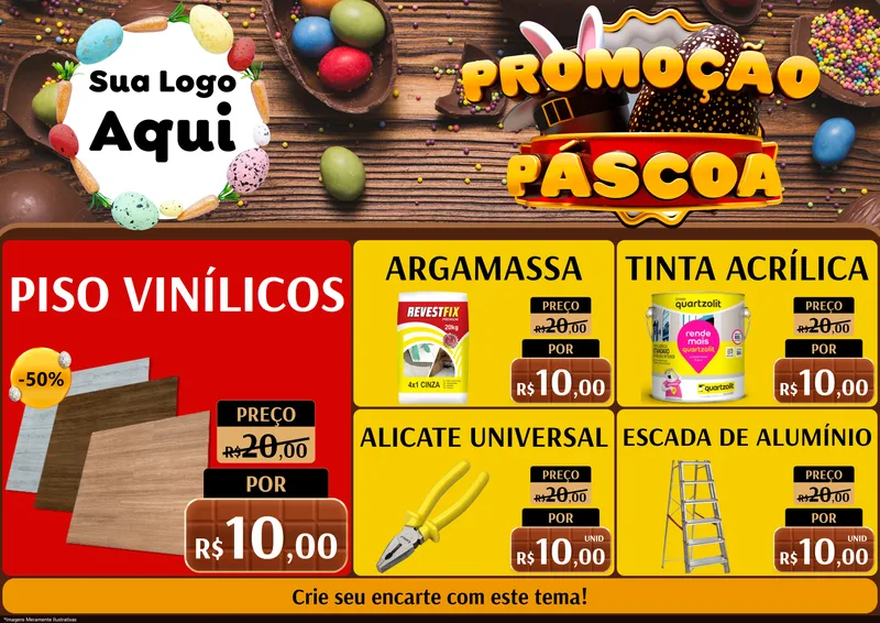 Modelo de Encarte para Encarte A4 Horizontal com o tema Promoção Páscoa para Material para Construção