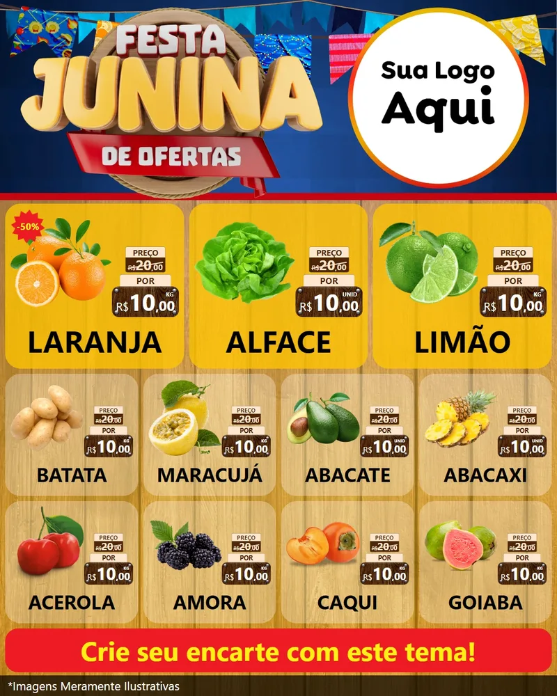 Modelo de Rede Social para Feed Instagram com o tema Festa Junina de Ofertas para Hortifrúti