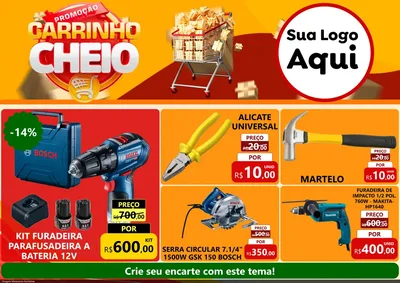 Modelo de Encarte para Encarte A4 Horizontal com o tema Promoção carrinho cheio para Maquinas e Ferramentas