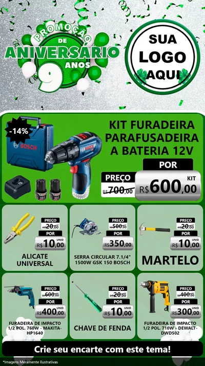 Modelo de Rede Social para Stories com o tema Promoção de Aniversário - 9 Anos para Maquinas e Ferramentas