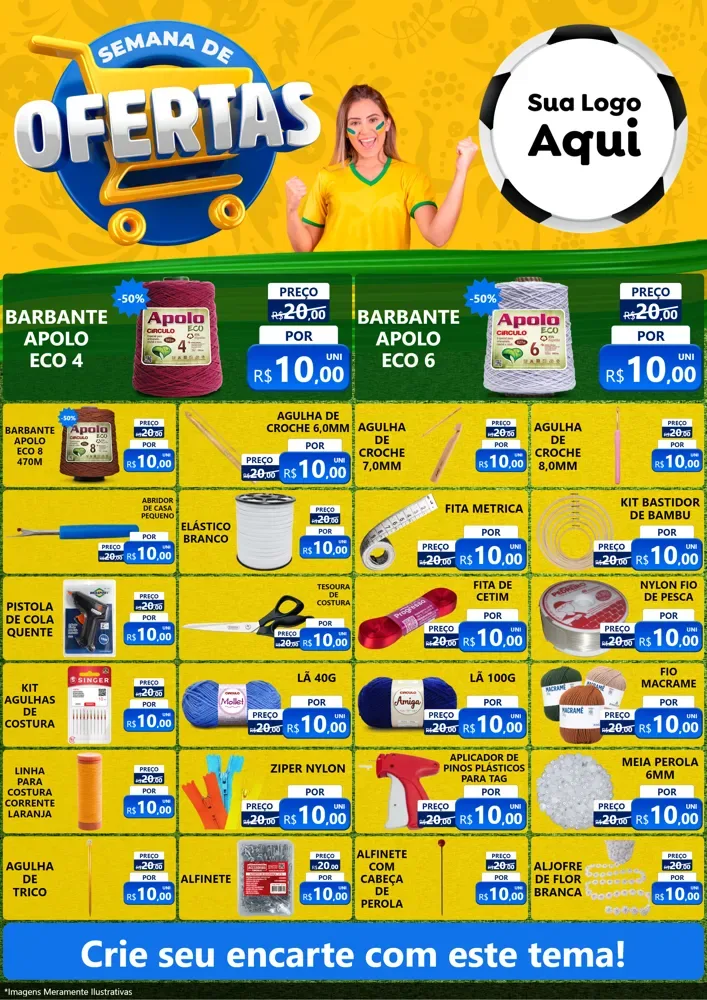 Modelo de Encarte para Encarte A4 Vertical com o tema Semana de Ofertas - Copa para Armarinho e Aviamentos