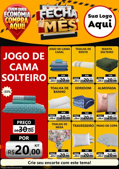 Modelo de Encarte para Encarte A4 Vertical com o tema Fecha Mês para Cama, Mesa e Banho