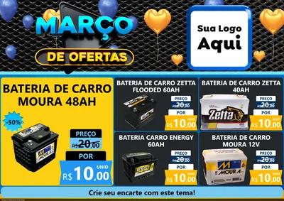 Modelo de Encarte para Encarte A4 Horizontal com o tema Março de Ofertas para Baterias Elétricas