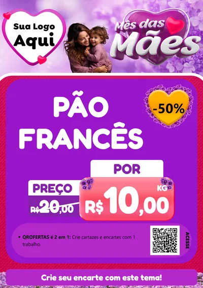 Modelo de Cartaz para Cartaz A4 Vertical com o tema Mês das Mães para Padaria