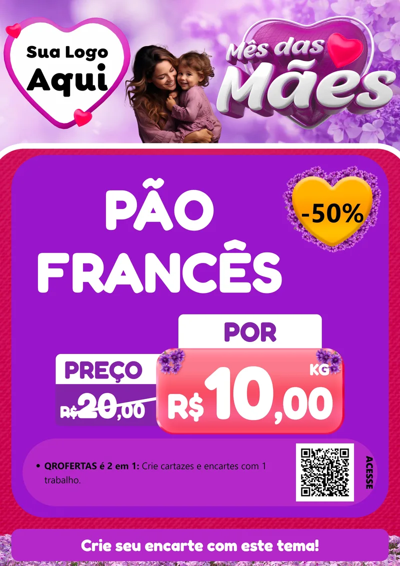 Modelo de Cartaz para Cartaz A4 Vertical com o tema Mês das Mães para Padaria
