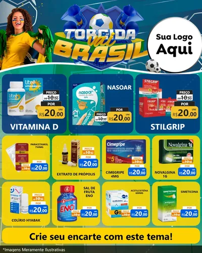 Modelo de Rede Social para Feed Instagram com o tema Torcida Vai Brasil - Copa para Farmácia