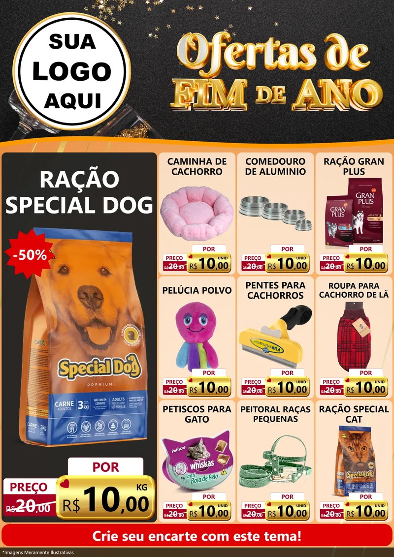 Modelo de Encarte para Encarte A4 Vertical com o tema Ofertas de Fim de Ano para Pet Shop