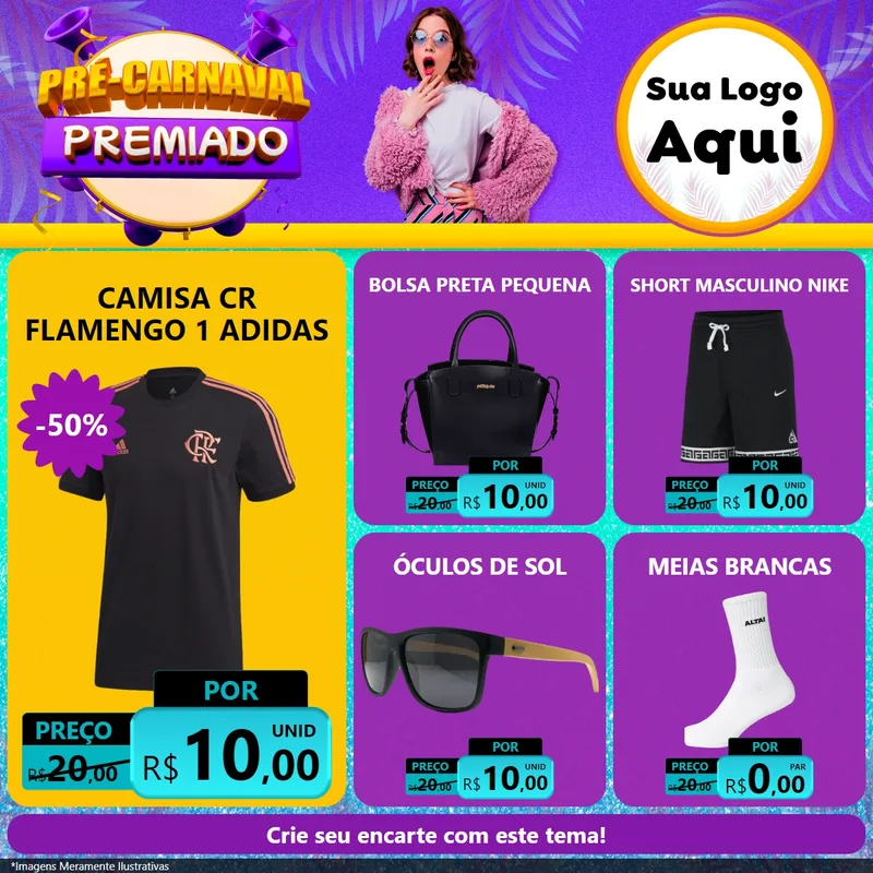 Modelo de Rede Social para Feed Facebook com o tema Pré-Carnaval Premiado para Roupas e acessórios