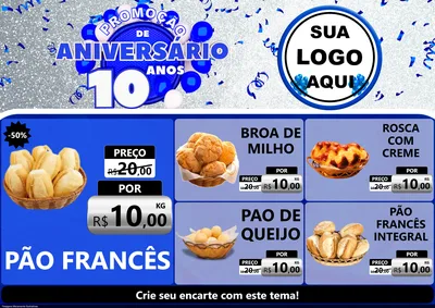 Modelo de Encarte para Encarte A4 Horizontal com o tema Promoção de Aniversário - 10 Anos para Padaria