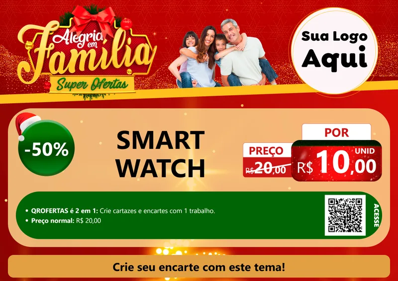 Modelo de Cartaz para Cartaz A4 Horizontal com o tema Alegria em Família Super Ofertas - Natal para Informática