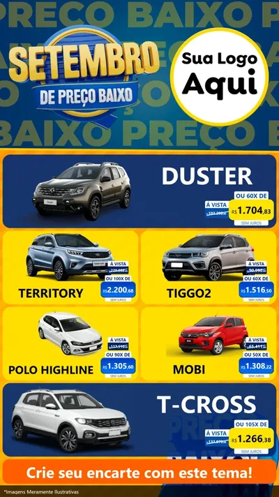 Modelo de TV para TV Vertical com o tema Setembro De Preço Baixo para Concessionaria de Carros