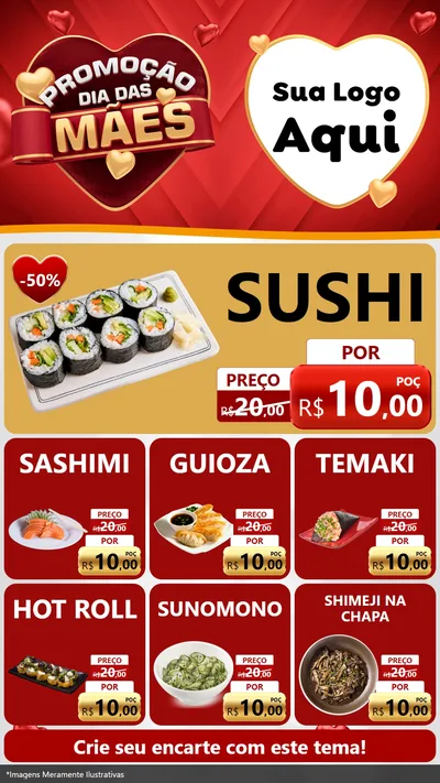 Modelo de Rede Social para Stories com o tema Promoção Dia das Mães para Comida japonesa