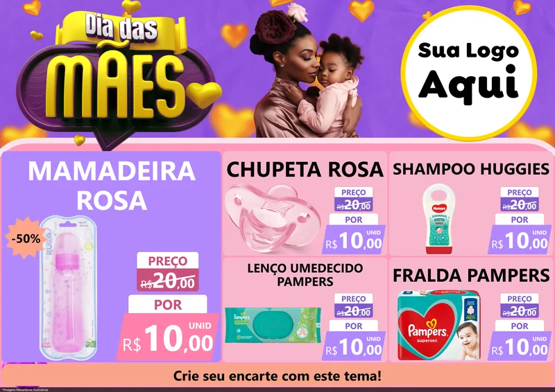 Modelo de Encarte para Encarte A4 Horizontal com o tema Dia das Mães para Bebês