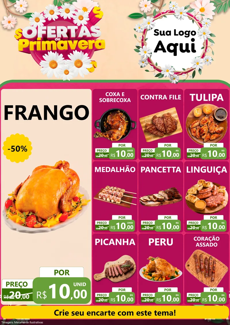Modelo de Encarte para Encarte A4 Vertical com o tema Ofertas de Primavera para Assados