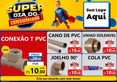 Modelo de Encarte para Encarte A4 Horizontal com o tema Super Dia do Consumidor para Tubos e conexões