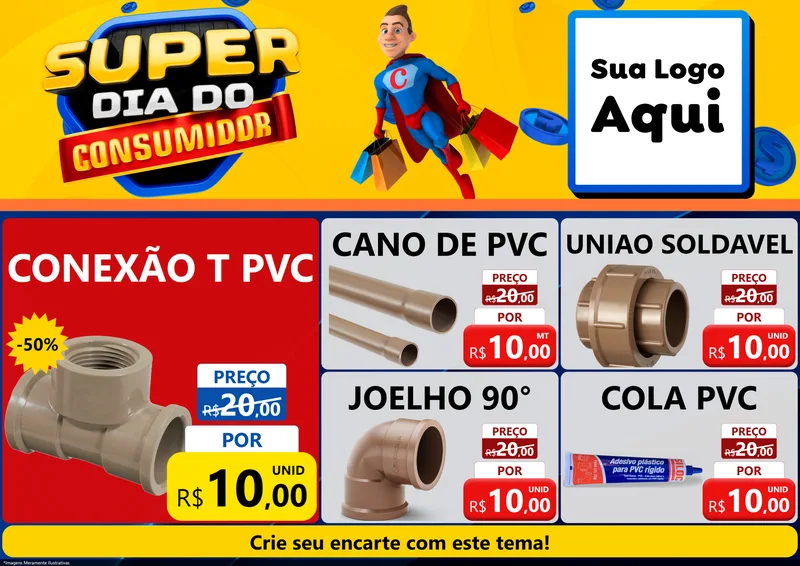 Modelo de Encarte para Encarte A4 Horizontal com o tema Super Dia do Consumidor para Tubos e conexões