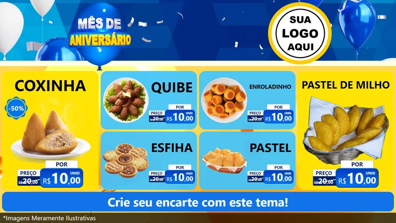 Modelo de TV para TV Horizontal com o tema Mês de Aniversário para Salgadaria