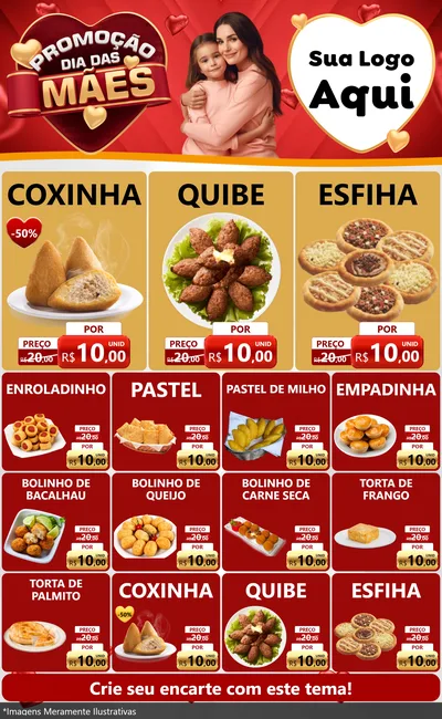 Modelo de Encarte para Encarte Grande com o tema Promoção Dia das Mães para Salgadaria