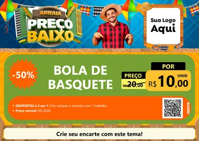 Modelo de Cartaz para Cartaz A4 Horizontal com o tema Arraiá de Preço Baixo - Junina para Artigos Esportivos
