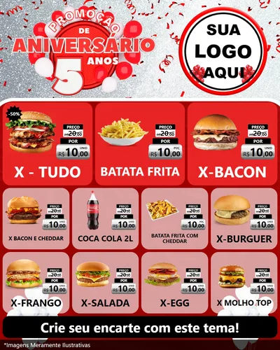 Modelo de Rede Social para Feed Instagram com o tema Promoção de Aniversário - 5 Anos para Hamburgueria