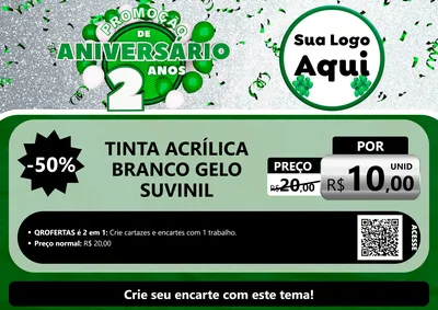 Modelo de Cartaz para Cartaz A4 Horizontal com o tema Promoção de Aniversário - 2 Anos para Tintas e Ferramentas