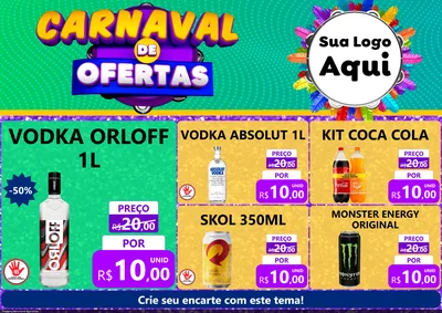 Modelo de Encarte para Encarte A4 Horizontal com o tema Carnaval de Ofertas para Distribuidora de bebidas