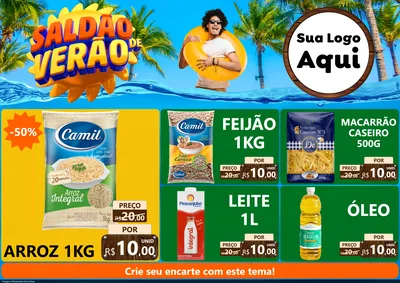 Modelo de Encarte para Encarte A4 Horizontal com o tema Saldão de Verão para Supermercado