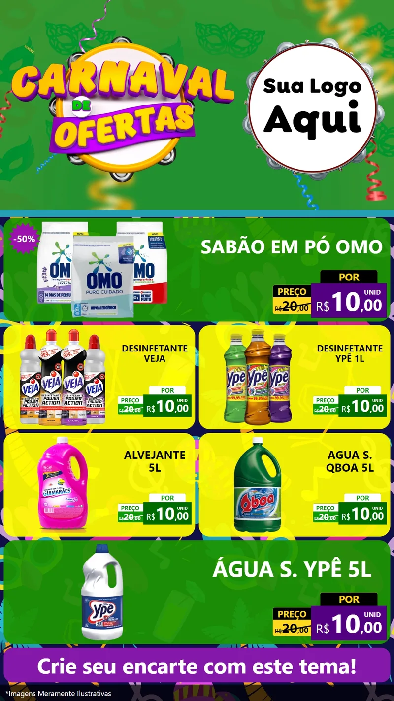 Modelo de TV para TV Vertical com o tema Carnaval de Ofertas para Produtos de Limpeza