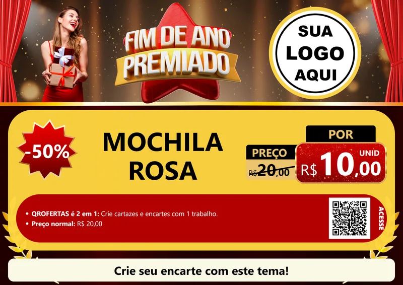 Modelo de Cartaz para Cartaz A4 Horizontal com o tema Fim de Ano Premiado para Papelaria